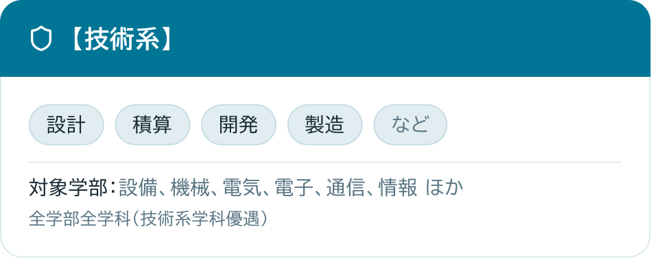 技術系：設計、積算、開発、製造など
